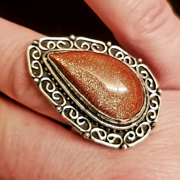 New Sunstone Sun Sitara 925 Silver Statement Ring. - Picture 3 of 8